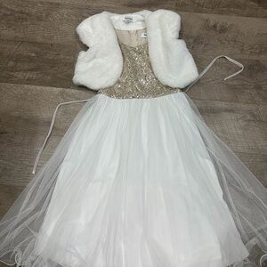 Elegant Girl's Dress with Fur Bolero